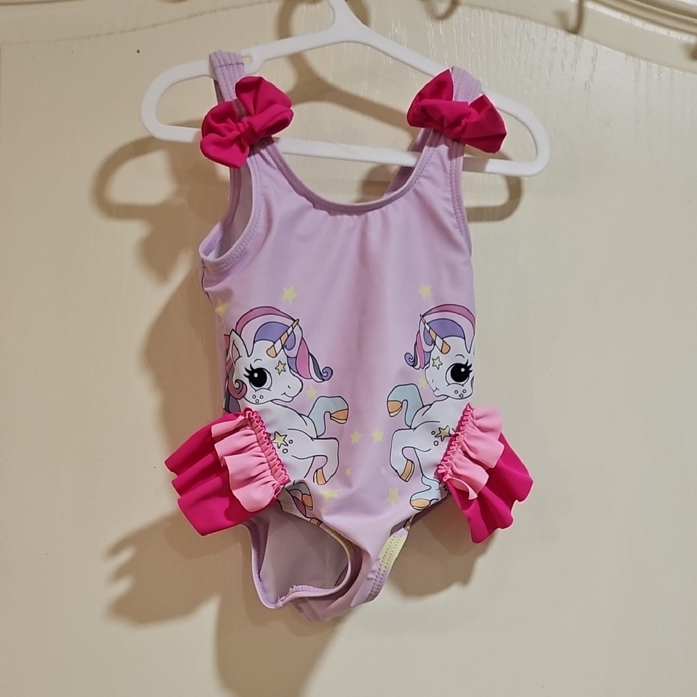 SHEIN Pink Unicorn Kids Swim One Piece